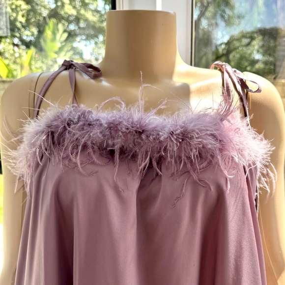 Nasty Gal Feather Trim Satin Nighty Slip Dress Purple Size 8 Shift Dress - Picture 6 of 14